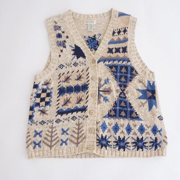 Sweaters - Vintage St Johns Bay Ramie Cotton Knit Vest Eclectic Grandpa Southwestern 1X